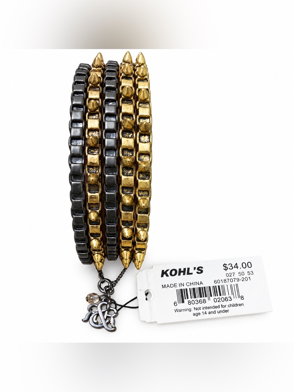 Rock & Republic Gold & Gunmetal Multi-Strand Studded Bangle Bracelet NWT